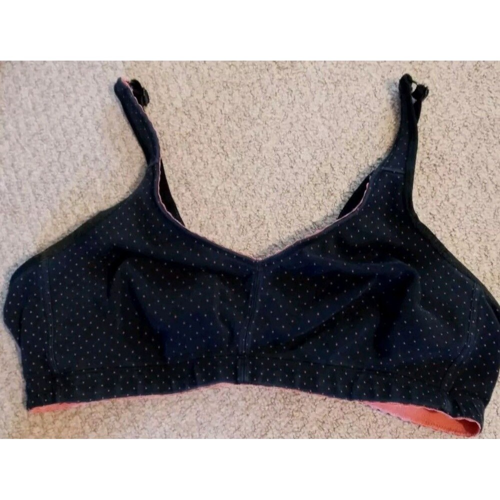 2 Bra Set Woman's Size 36 C Black w/ Pink & Black w/ Blue Dots Comfort Stretch